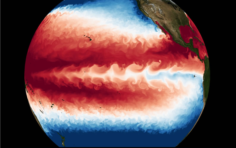 Ocean temperature (blue=cold, red=warm) simulated at ultra-high resolution. Credit: IBS/ICCPs Aleph.