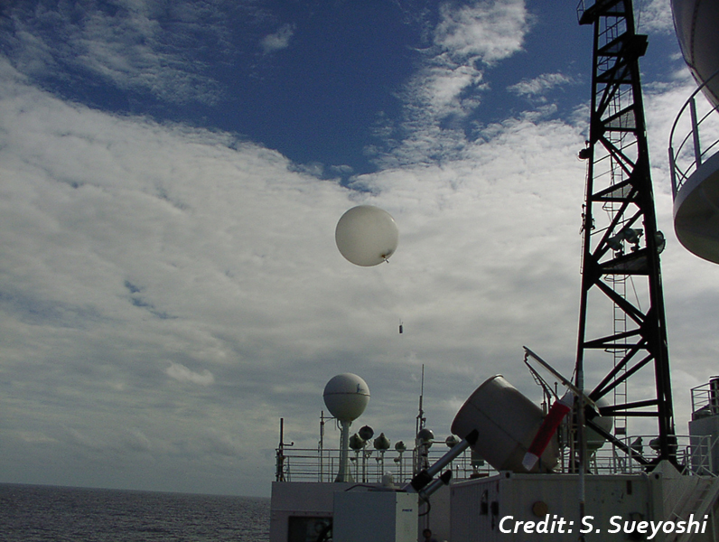 A weather balloon is released into the beautiful Pacific sky.