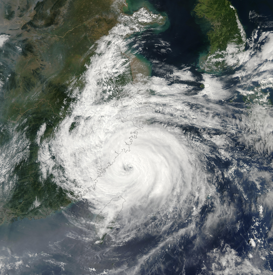 Orbital photo of large swilring cyclone making landfall