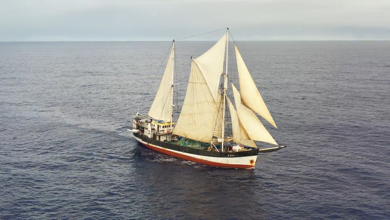 SV Kwai during 2019 cleanup expedition. Photo courtesy of the Ocean Voyages Institute.